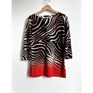 RALPH LAUREN Brown Red Zebra Ombre Linen Cotton Sweater L fits AS M